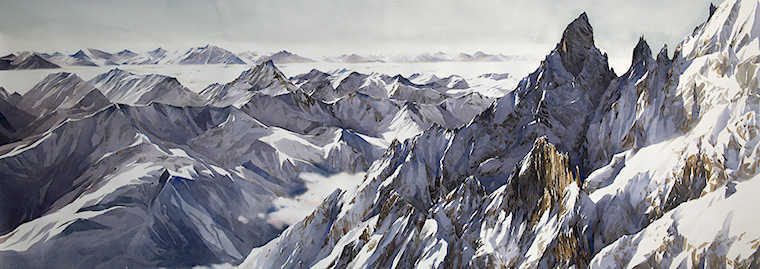 Aiguille Noire, acquerello su carta intelaiata, 131x295 cm, 2025